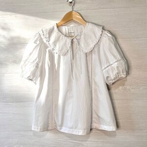 NWOT Hudson North Ruffle Collar Puff Sleeve Blouse with Tie